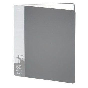 картинка Папка 60файлов " Бюрократ " А4 серый ,пластик 0,7мм торцевой карман с бумажной вставкой