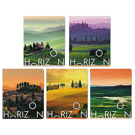 картинка Тетрадь А5 48л " Альт " Горизонт, клетка, блок- офсет 70г/м2, на скобе, обложка- мелованный картон, матовая ламинация Soft Touch, фольга серебро, скругленные углы, 5 дизайнов