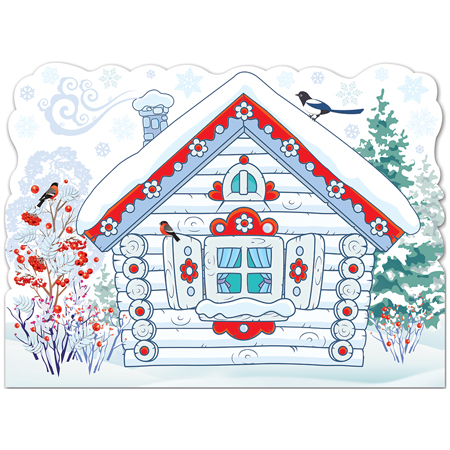 картинка Плакат фигурный " Праздник " 940 А2 Новогодний- Избушка зимой