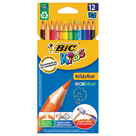 картинка Карандаши " BiC " Kids Evolution ECOlutions 12цв, шестигранные, пластиковые, картонная упаковка, европодвес