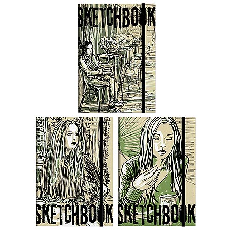 картинка Скетчбук, крафт-бумага 100г/м2, А4, 80л, на резинке, без линовки, обложка - крафт-картон, сшивка, " Bruno Visconti " Крафт, 3 дизайна