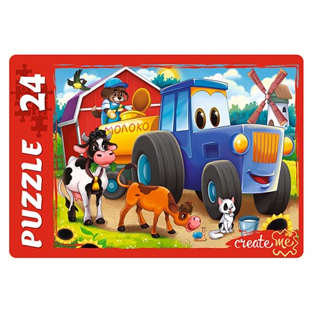 картинка Пазлы " Рыжий кот " Макси. 24элементов Веселый трактор №3 30*21,5см, картонная упаковка 18*12,5*4см