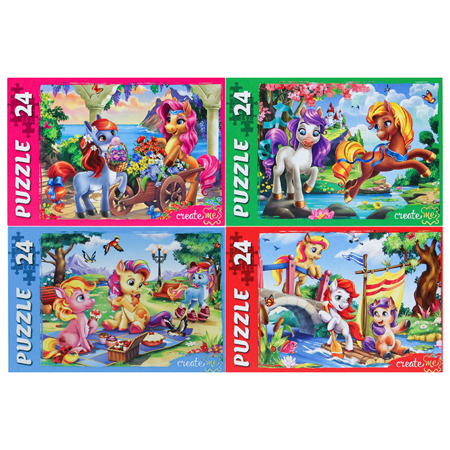 картинка Пазлы " Рыжий кот "  24элемента Чудесные пони №3 17,5*13м, 4 дизайна, картонная упаковка 6,5*9*2,5см