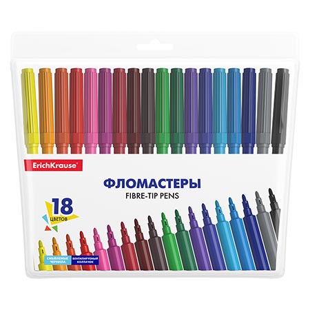 картинка Фломастеры " Erich Krause " Basic 18цв смываемые, на водной основе, круглые, вентилируемый колпачок, ПВХ упаковка, европодвес