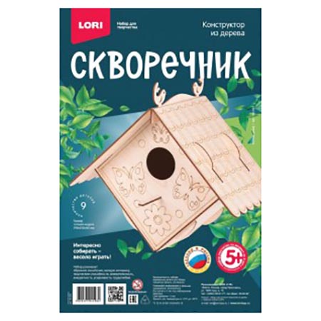 картинка Конструктор " Lori " Скворечник. Уютный домик 9 деталей, 290*250*165мм, деревянный, инструкция, картонная упаковка