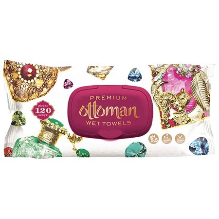 картинка Салфетки влажные 120шт " Ottoman " Молекула, клапан, пластиковая крышка