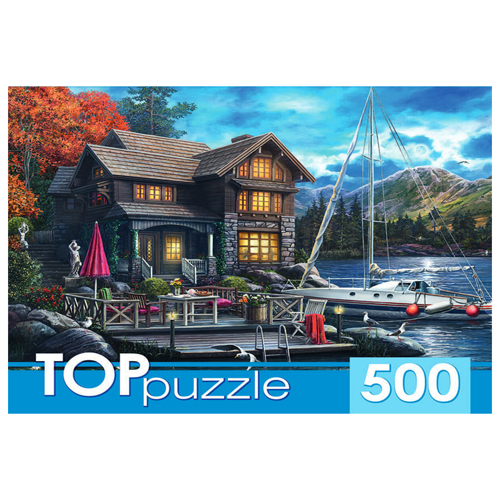 картинка Пазлы " TOPpuzzle " 500элементов Ночной дом и яхта, 48,1*34см, картонная упаковка 15,1*19*6,5см