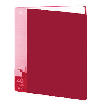 картинка Папка 40файлов " Бюрократ " А4 красный, пластик 0,65мм, торцевой карман с бумажной вставкой