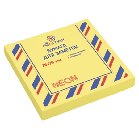 картинка Блок самоклеящийся (стикеры) 76*76мм 100л, неон, желтый " Attomex "