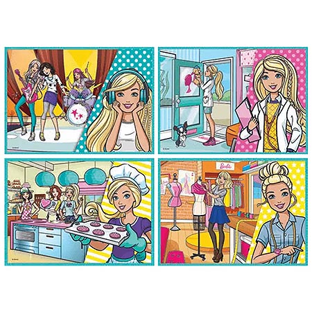 картинка Пазлы " Trefl "  4в1 207элементов Карьера Барби ( 35,48,54,70 деталей) 29*21см, картонная упаковка 28*28*6см