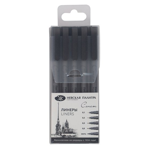 картинка Набор капиллярных ручек (линеров) " Сонет " 5шт черные, пигментные