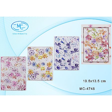 картинка Блокнот А5 80л " Basir " Цветы (ассорти), линия, обложка- полиэтиленовая, с плавающими блестками, с рисунком, сшивка, подарочная упаковка, 4 дизайна (без возможности выбора дизайна)