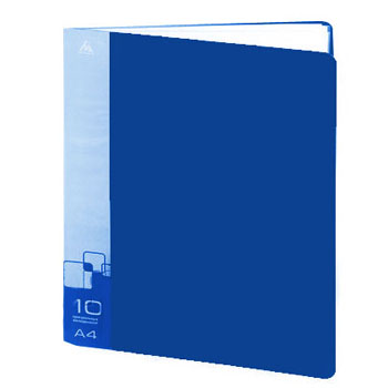 картинка Папка 10файлов " Бюрократ " А4 синий, пластик 0,6мм, торцевой карман с бумажной вставкой