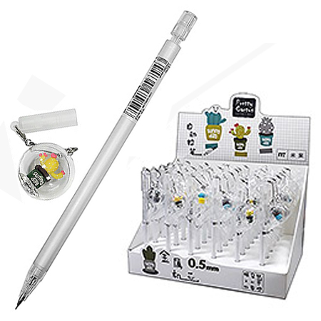 картинка Карандаш механический " KWELT " Кактус 0,5мм непрозрачный пластиковый корпус, 3 дизайна, с брелком, шоубокс