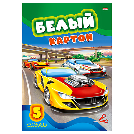 картинка Картон белый А4 немелованный, 5л " Проф-Пресс " Экстремальные гонки, 200г/м2, в папке