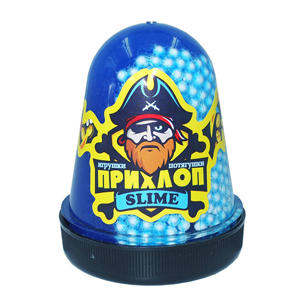 картинка Слайм " Прихлоп " Флуоресцентный, с шариками, синий, капсула, 130гр