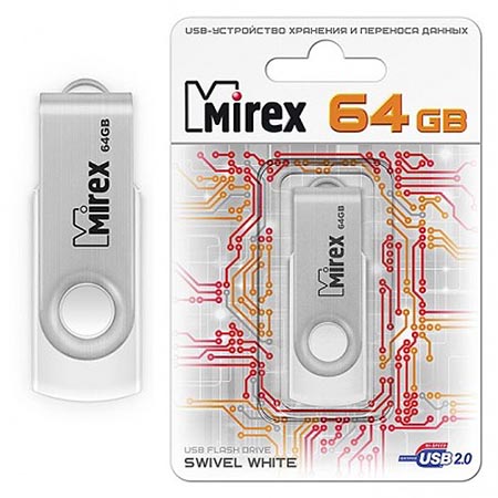 картинка Флеш-диск " Mirex " 64GB Swivel белый USB 2.0