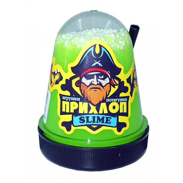 картинка Слайм " Прихлоп " Флуоресцентный, с шариками, лаймовый, капсула, 130гр