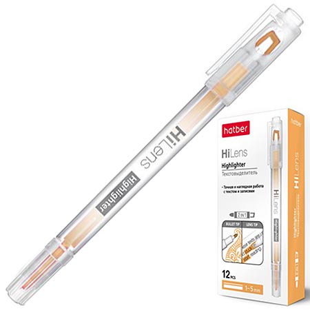 картинка Текстовыделитель двусторонний, пулевидный/скошенный наконечник, 1-5мм, оранжевый, Hi-Lens " Hatber " картонная упаковка