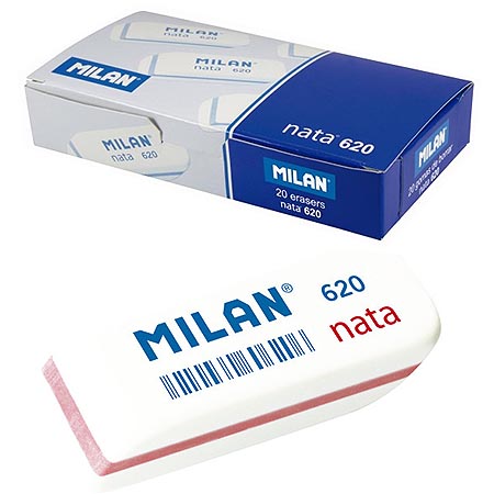 картинка Ластик " Milan " Nata пластиковый, скошенной формы, белый, 56*19*12мм