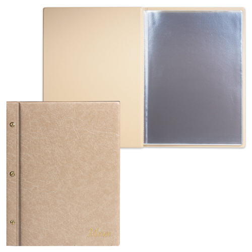 картинка Папка " ДПС " Меню с 10 файлами, бежевая 250*320мм тиснение фольгой, винты, ПВХ