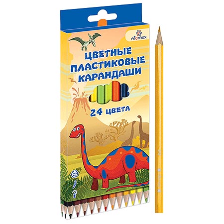 картинка Карандаши цветные пластиковые Dino World 24цв " Attomex " шестигранные, картонная упаковка, европодвес