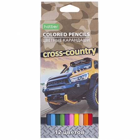 картинка Карандаши цветные деревянные ECO Cross country 12цв " Hatber " шестигранные, картонная упаковка, европодвес
