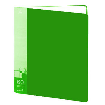 картинка Папка 60файлов " Бюрократ " А4 зеленый , пластик 0,7мм,торцевой карман с бумажной вставкой