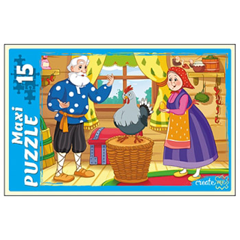 картинка Пазлы " Рыжий кот " Макси. 15элементов Курочка Ряба 30*21,5см, картонная упаковка 28,5*19*3,5см