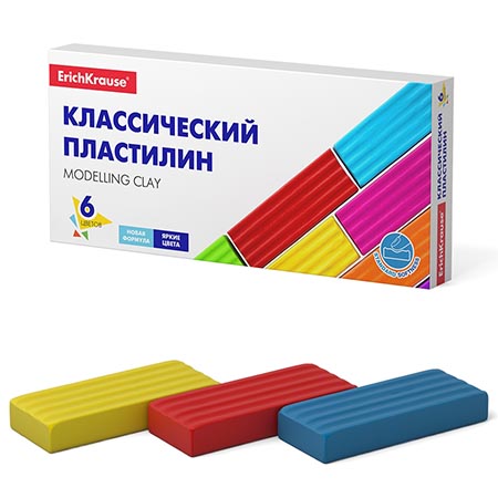 картинка Пластилин " Erich Krause " Basic 6цв, 96г, со стеком, картонная упаковка