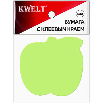 картинка Бумага с клеевым краем " KWELT " 70*70мм 50л Яблоко, зеленая,индивидуальная упаковка, европодвес