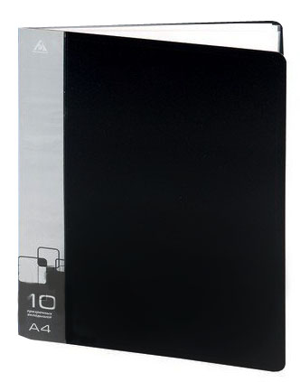 картинка Папка 10файлов " Бюрократ " А4 черный ,пластик 0,5мм торцевой карман с бумажной вставкой