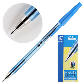 картинка Ручка шариковая " Pilot " синяя 0,7мм, толщина письма 0,22мм, чернила на масляной основе, прозрачный корпус, картонная упаковка
