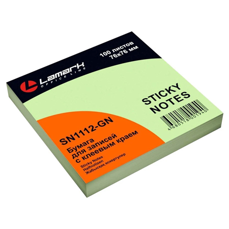 картинка Блок самоклеящийся (стикеры) 76*76мм 100л пастель, зеленый " Lamark "