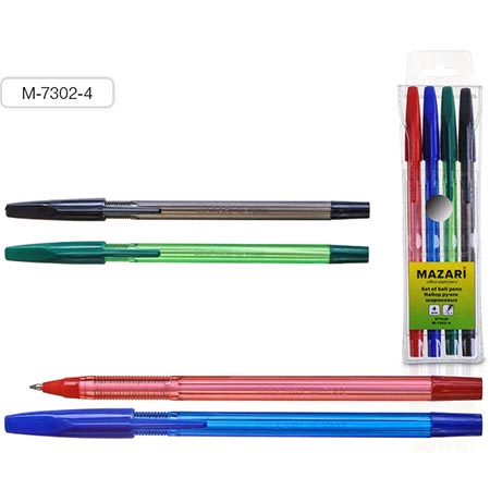 картинка Набор шариковых ручек " Mazari " Stylus 0,7мм 4 цвета, колпачок с клипом, ПВХ