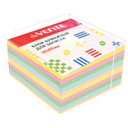 картинка Блок бумаги " deVente " 9*9*5см, 5 пастельных цветов, непроклеенный, офсет, в прозрачной пластиковой подставке