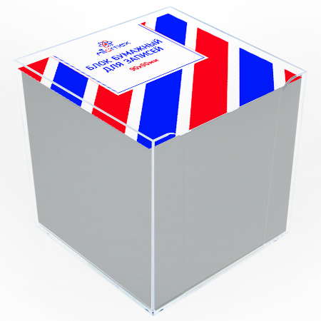 картинка Блок бумаги " Attomex " 9*9*9см в прозрачной пластиковой подставке, непроклеенный, плотность 70г/м, 70% белизна