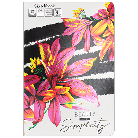 картинка Скетчбук, белая бумага 150г/м2, А5+ 30л, без линовки, обложка - мелованный картон, твин-лак, тиснение холодной фольгой, сшивка, " Проф-Пресс " Невероятные цветы