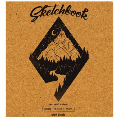 картинка Скетчбук, крафт-бумага 78г/м2, 160*160мм, 40л, спираль, без линовки, обложка - мелованный картон, лен, жесткая подложка, " Миленд " Гора