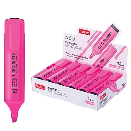 картинка Текстовыделитель 1-5мм, розовый, Neo " Hatber " картонная упаковка