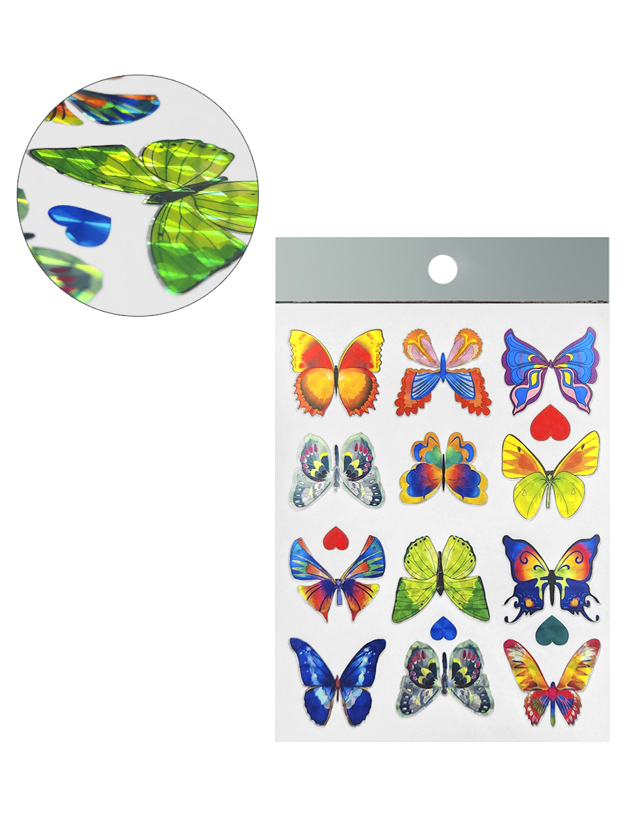 картинка Наклейки " KWELT " А6 Разноцветные бабочки, голография