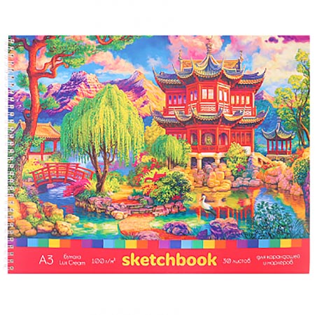 картинка Скетчбук, тонированный блок 100г/м2, А3, 30л, спираль, без линовки, обложка- мелованный картон, жесткая подложка, " Миленд " Азия