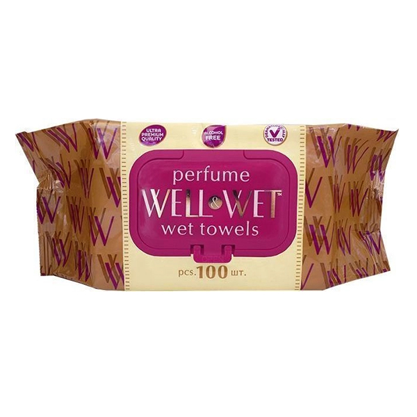 картинка Салфетки влажные 100шт " Well&Wet " Luxence, клапан, пластиковая крышка