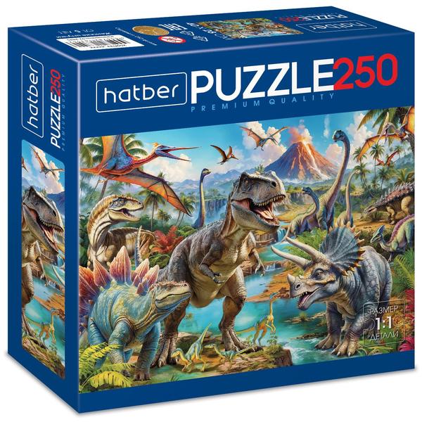 картинка Пазлы " Hatber "  250элементов Premium Мир динозавров 40*28см, картонная упаковка