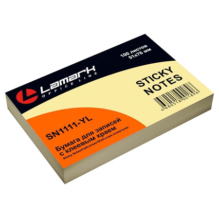 картинка Блок самоклеящийся (стикеры) 51*76мм 100л пастель, желтый " Lamark "