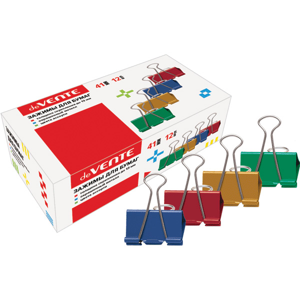 картинка Зажим д\бум. мет. цветные deVENTE 41мм., 12шт/уп.