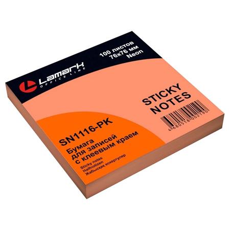 картинка Блок самоклеящийся (стикеры) 76*76мм 100л неон, розовый " Lamark "