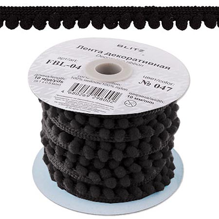 картинка Тесьма декоративная " BLITZ " 10мм*9,1м черная