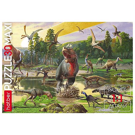 картинка Пазлы " Hatber "  4D 30элементов Эра динозавров 21*29см, в рамке, картонная упаковка