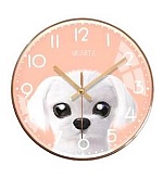Часы настенные " Миленд " d=30см Собачка, без защитного стекла, питание от 1 батарейки АА, батарейки в комплект не входят, материал- МДФ, пластик, картонная упаковка
